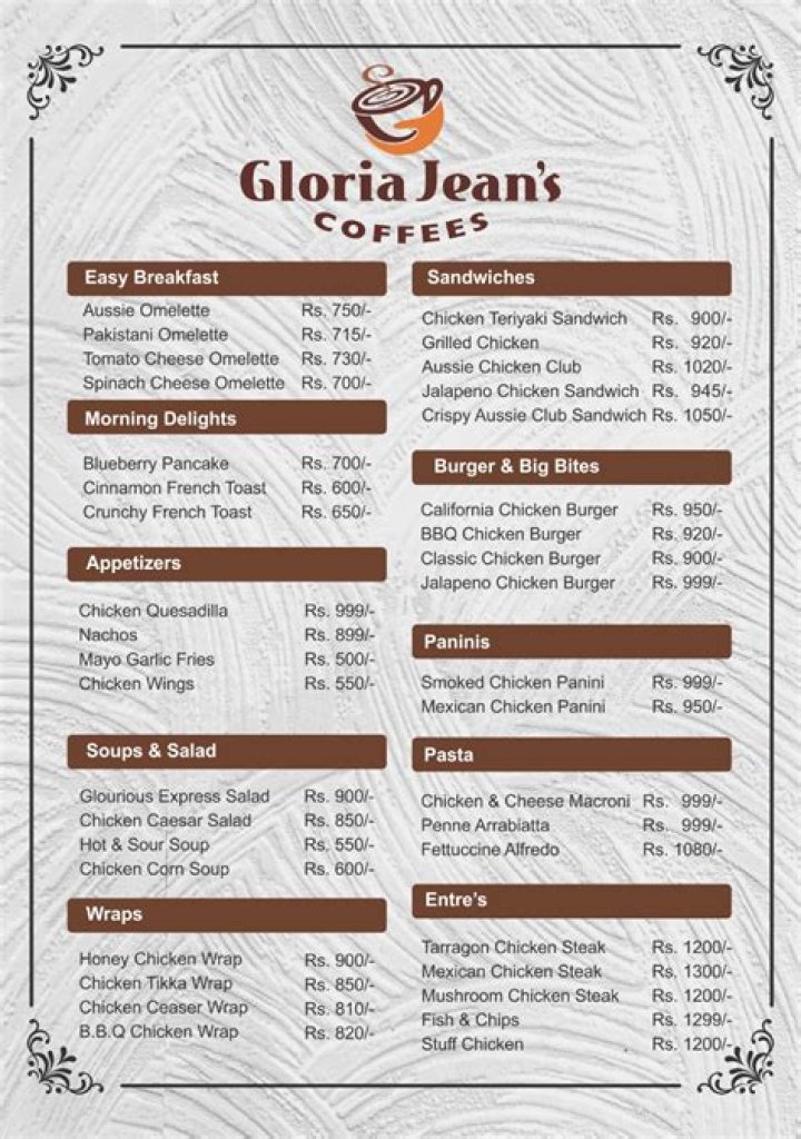 Gloria Jean's Coffees Menu and Prices - SarkariResult